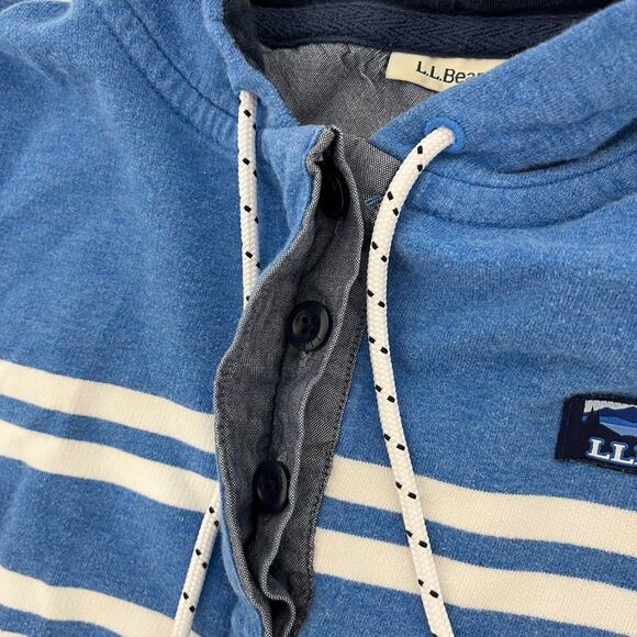 L.L. Bean Mens L Half Button Pullover Hoodie Blue White Striped Long Sleeve - Picture 3 of 11